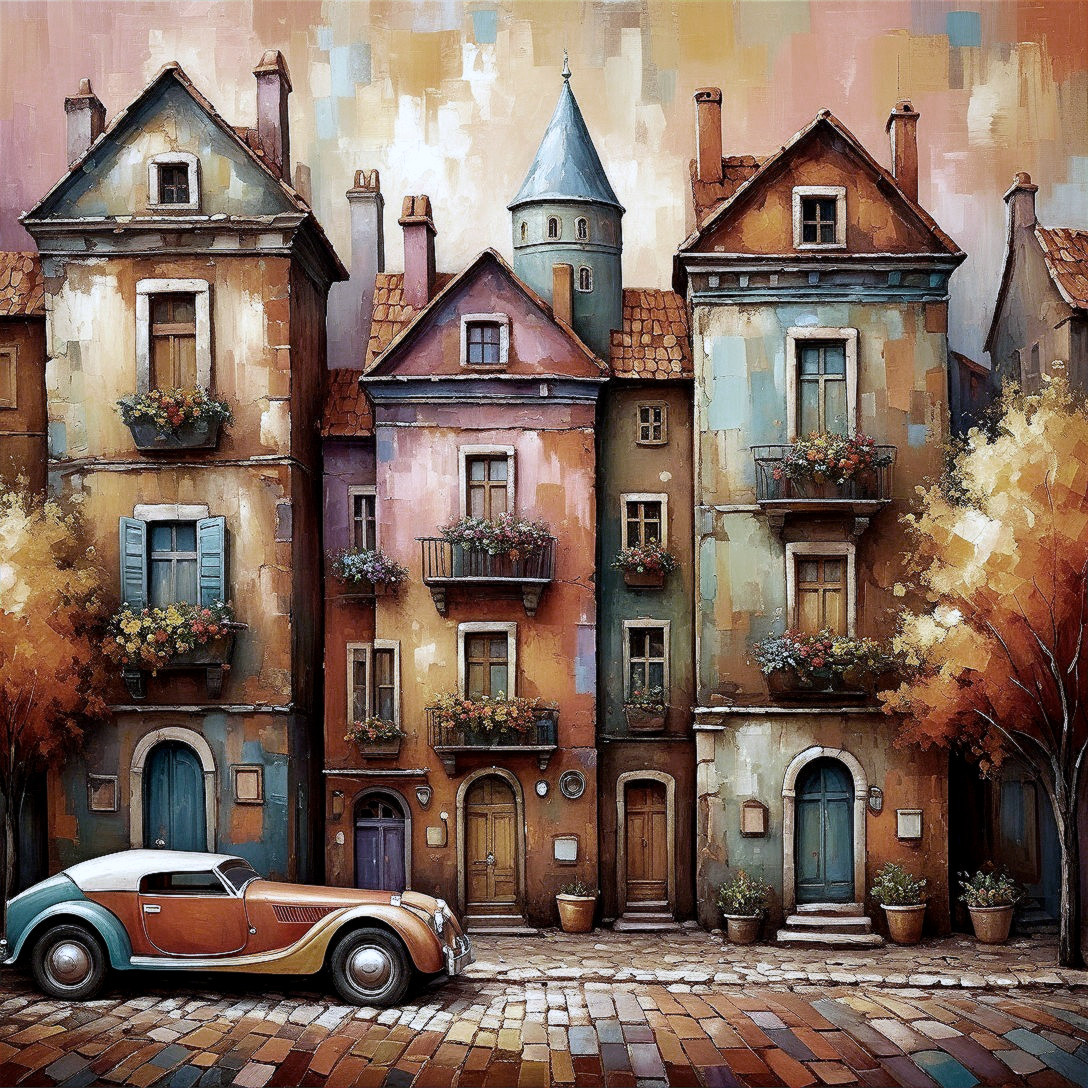 Charming Street Scene with Colorful Buildings and Trees