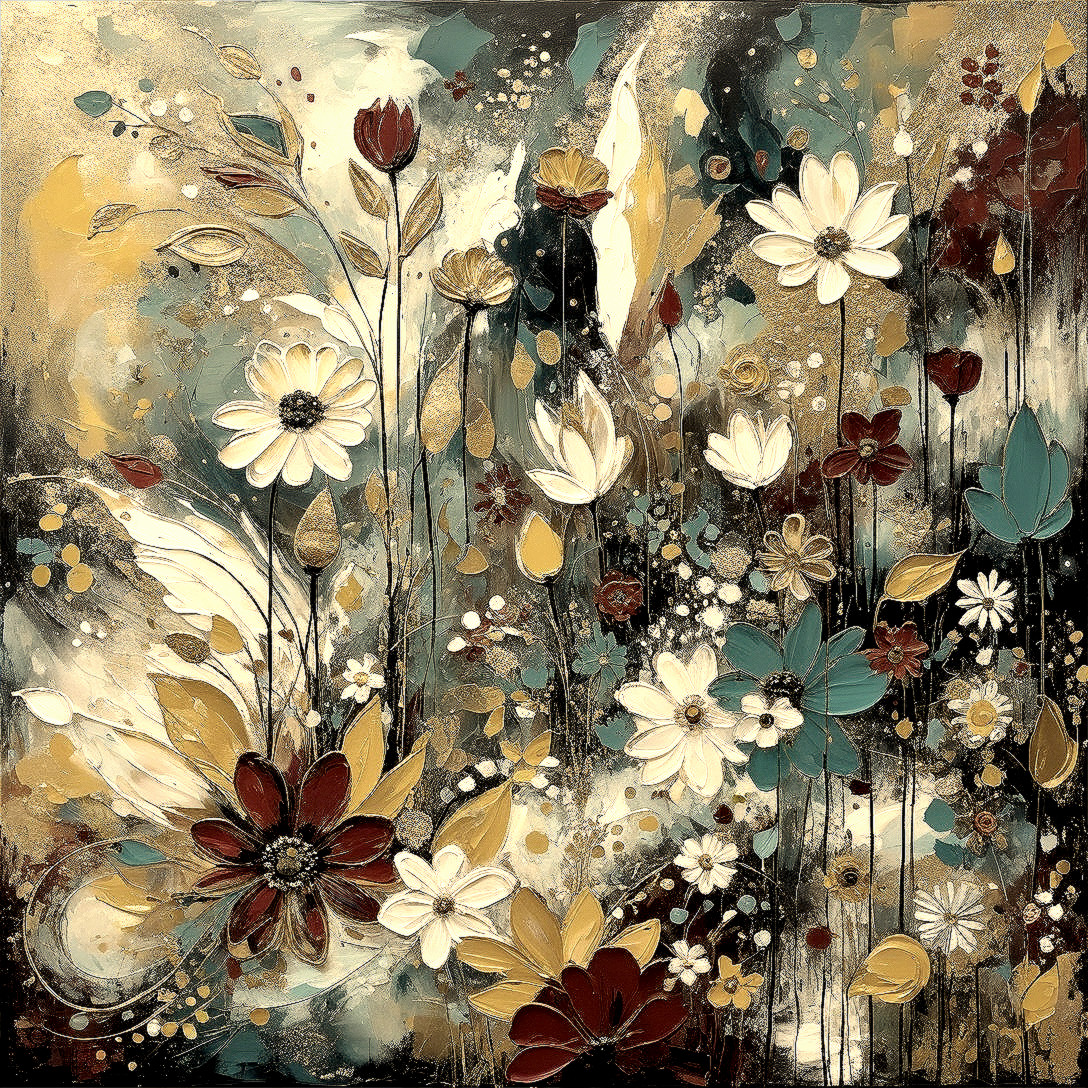 Vibrant Abstract Floral Artwork with Colorful Flowers