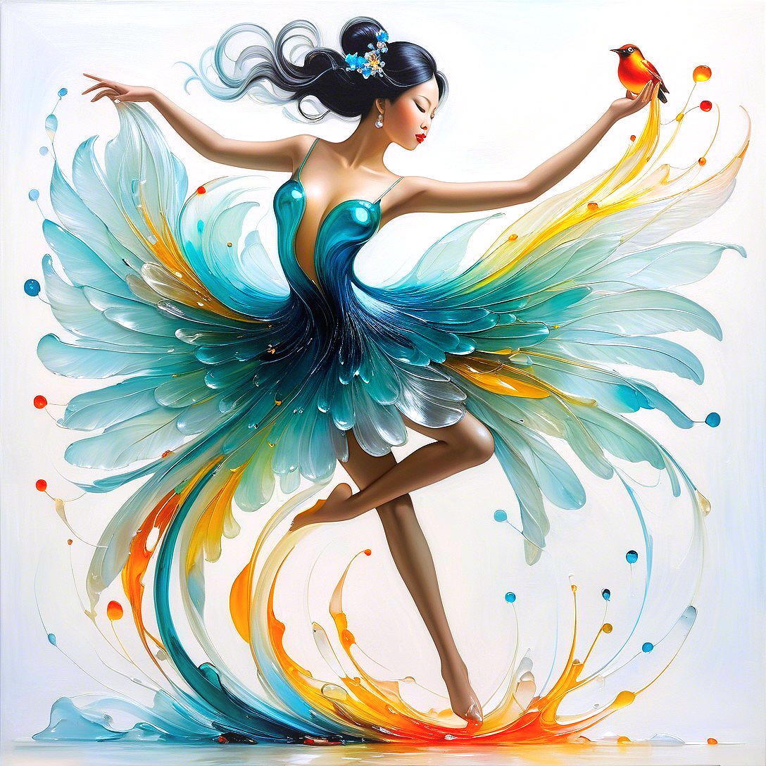 Dancer in Vibrant Dress Reflecting Nature's Colors