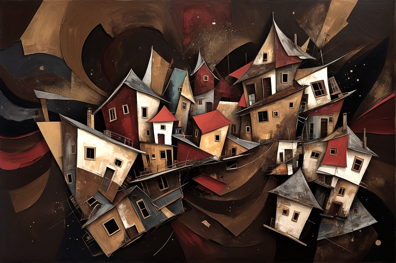 Abstract Urban Landscape with Stylized Houses