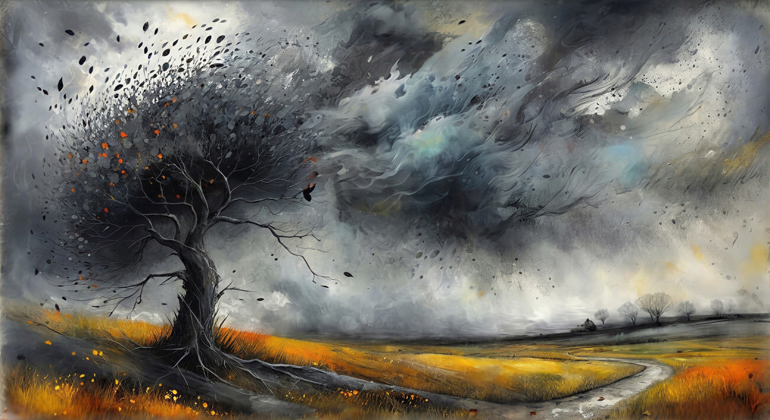 Barren Tree Under Dramatic Autumn Sky