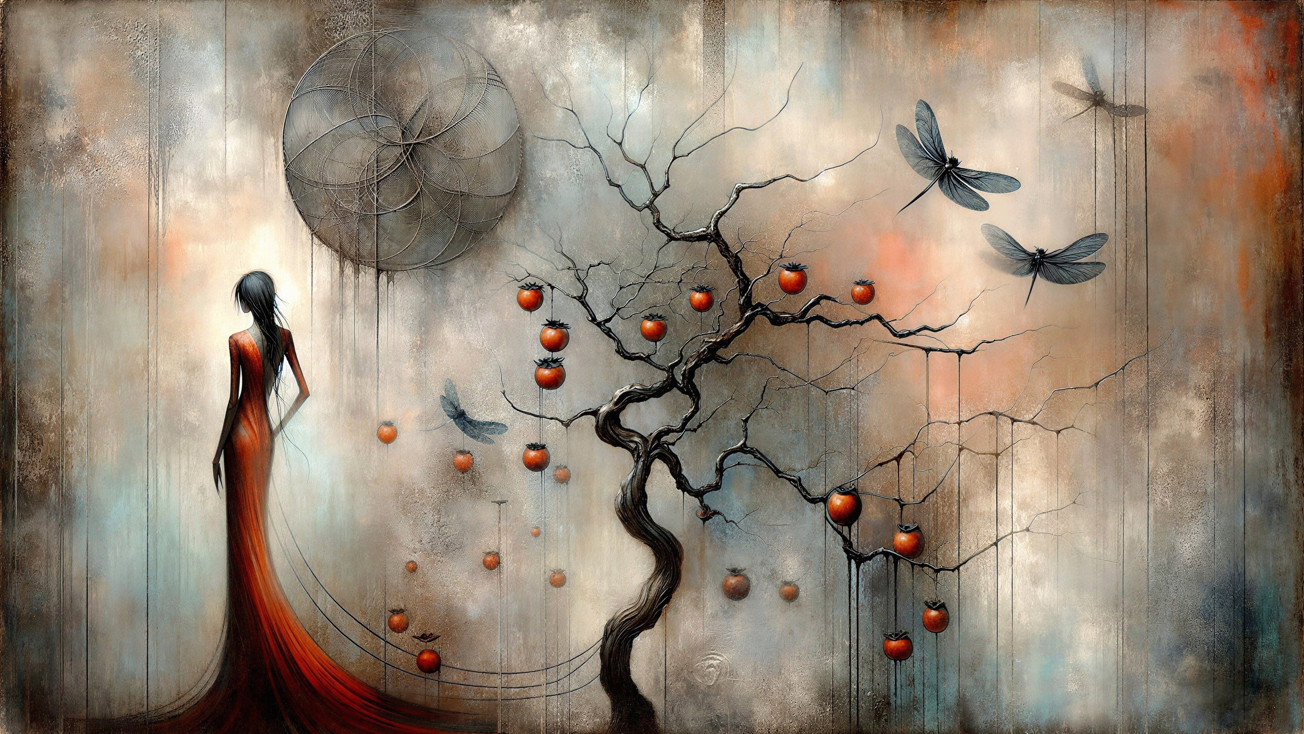 Vibrant Digital Painting of Woman by Dark Tree