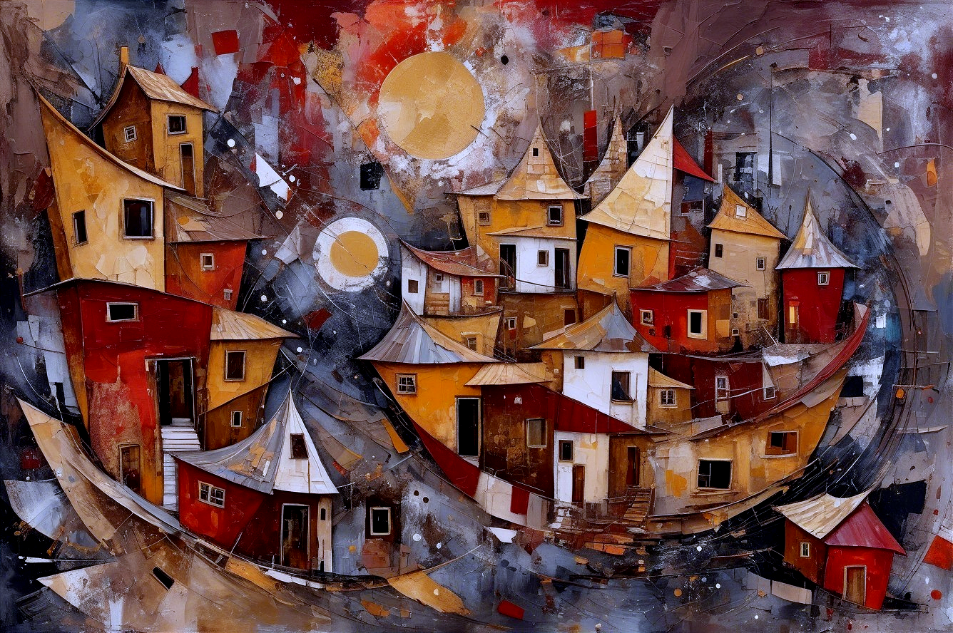 Vibrant Abstract Artwork of Whimsical Houses