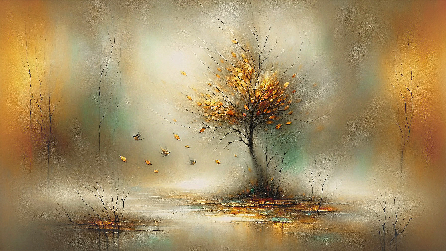 Serene Autumn Landscape with a Solitary Tree