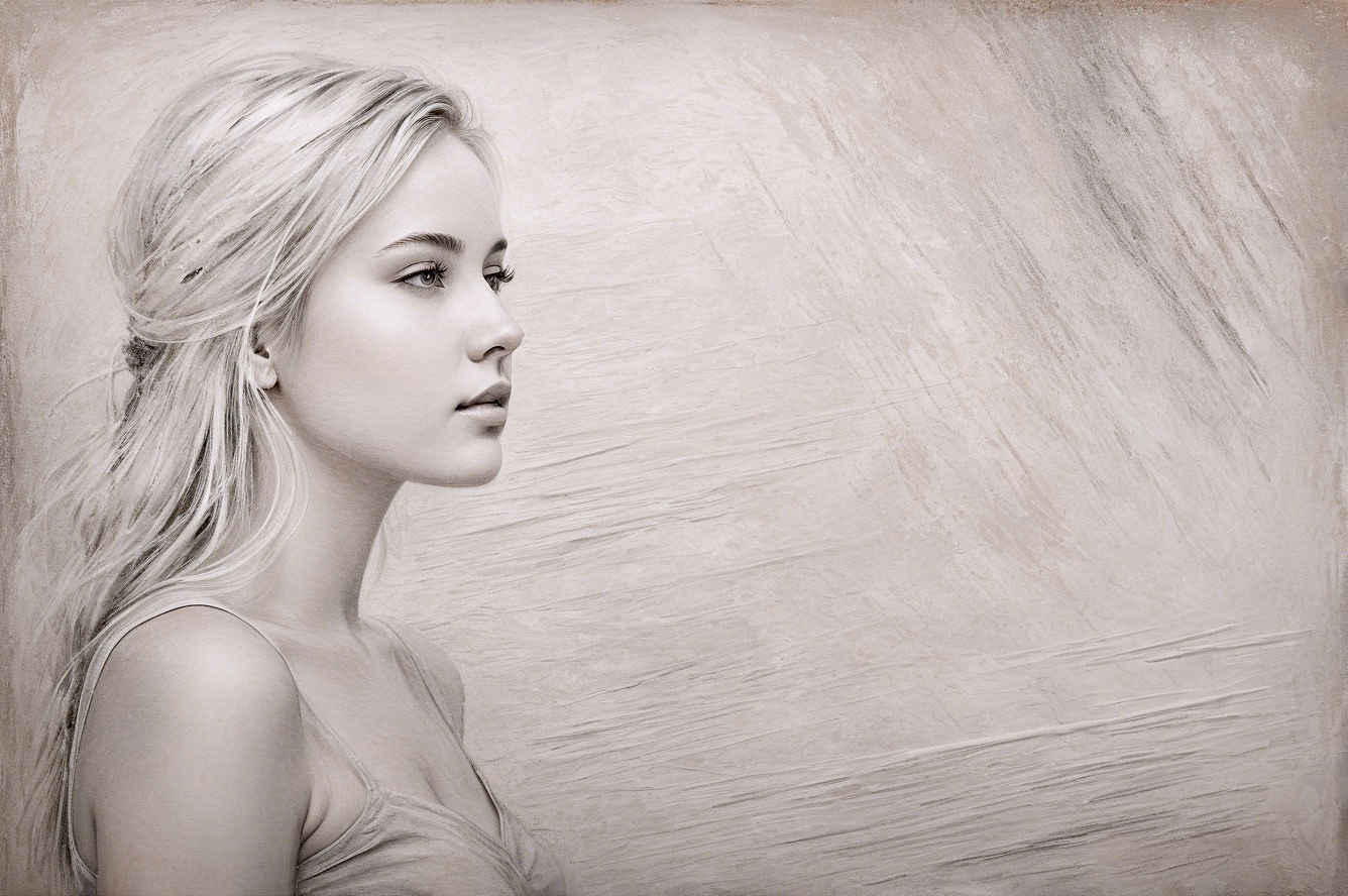 Young woman in profile with serene expression and light hair