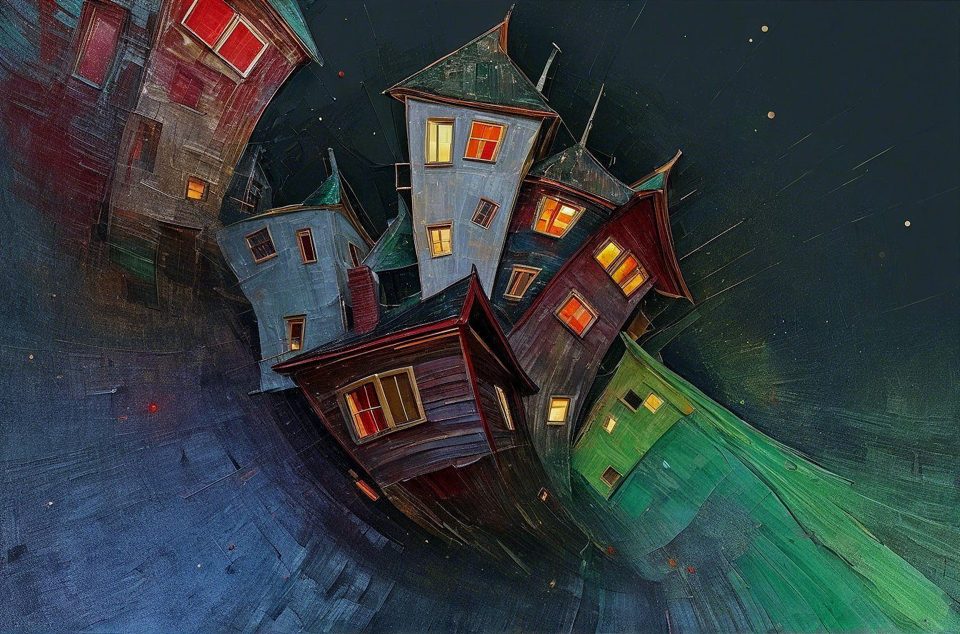 Whimsical Houses Under a Starry Night Sky
