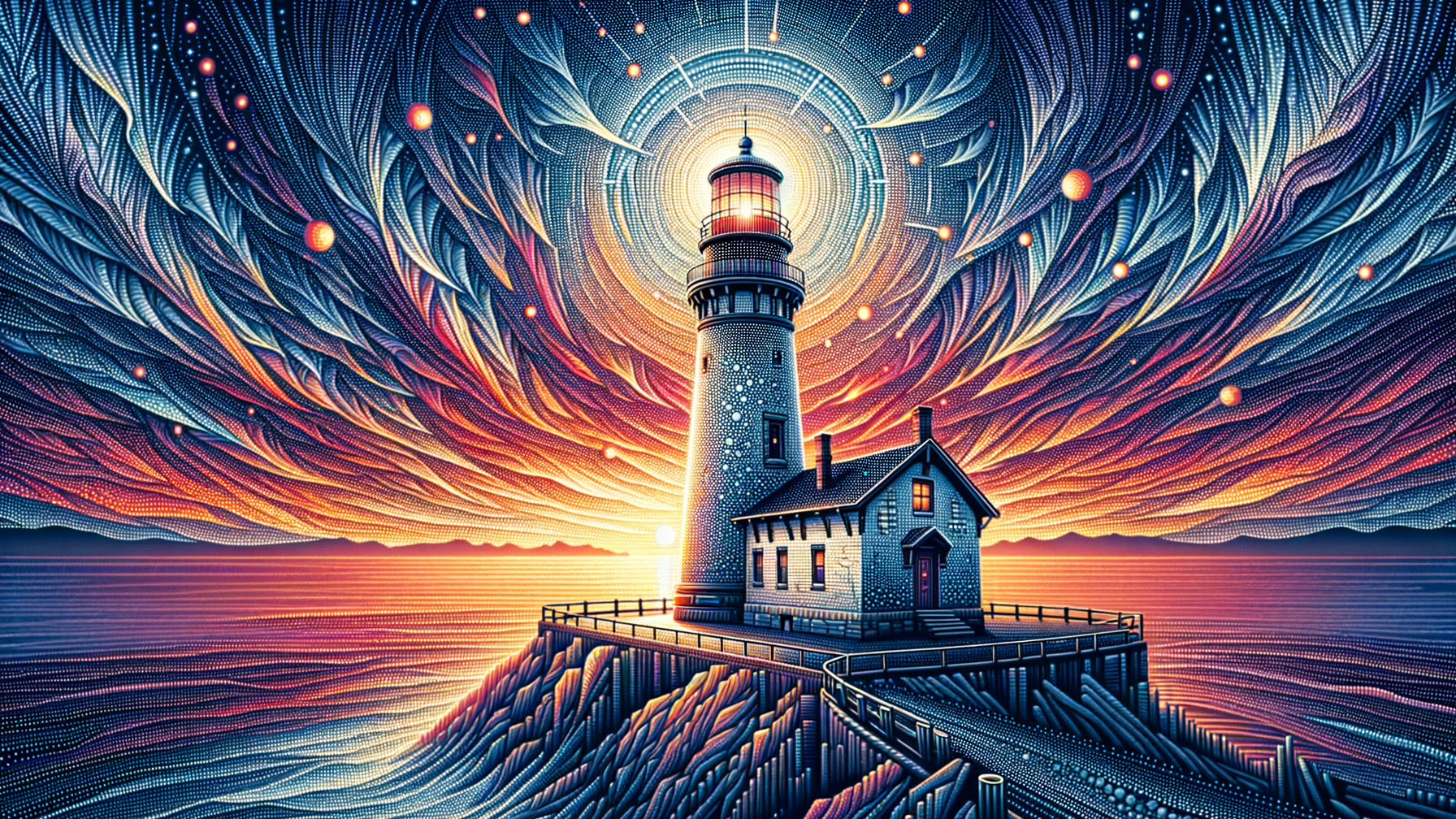 Surreal Lighthouse Amidst Colorful Dramatic Sky