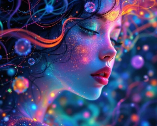 Ethereal Portrait of a Young Woman with Cosmic Elements