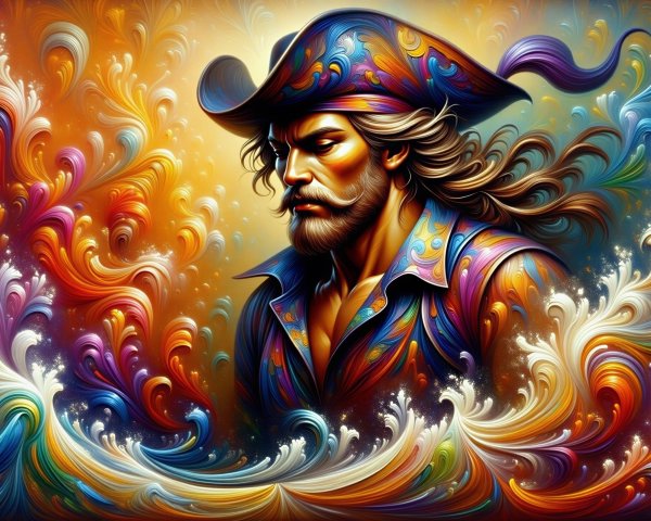 Colorful Pirate Captain with Vibrant Background Design