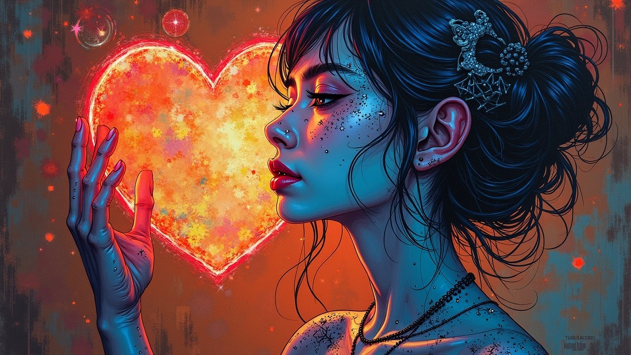 Portrait of a Young Woman with Heart Motif Background