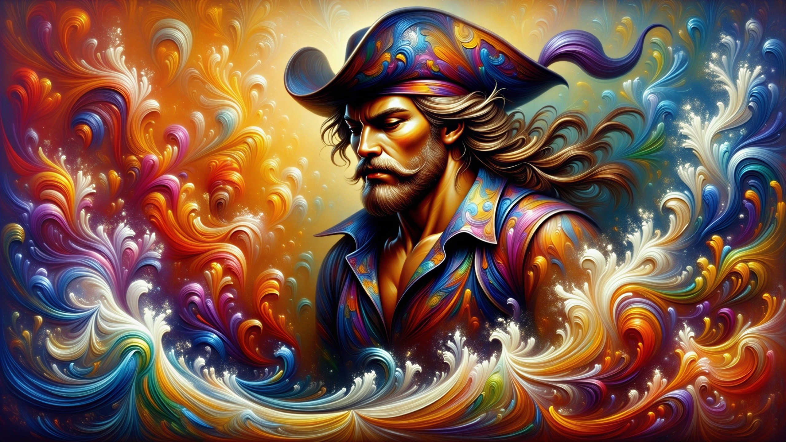 Colorful Pirate Captain with Vibrant Background Design