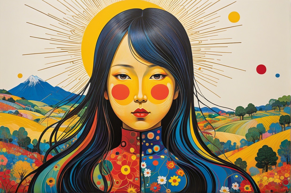 Portrait of a Young Woman in a Colorful Landscape