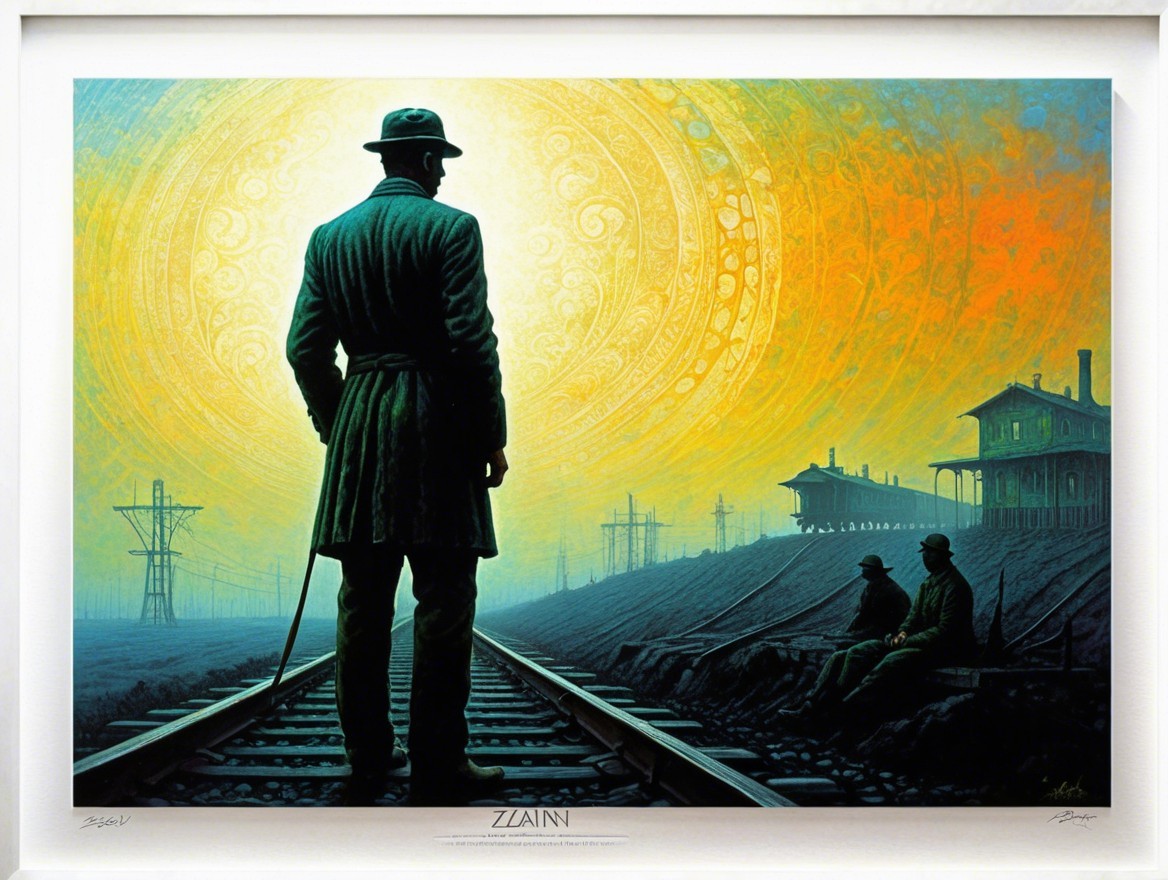 Lone Figure on Railway Track Under Vibrant Sunset