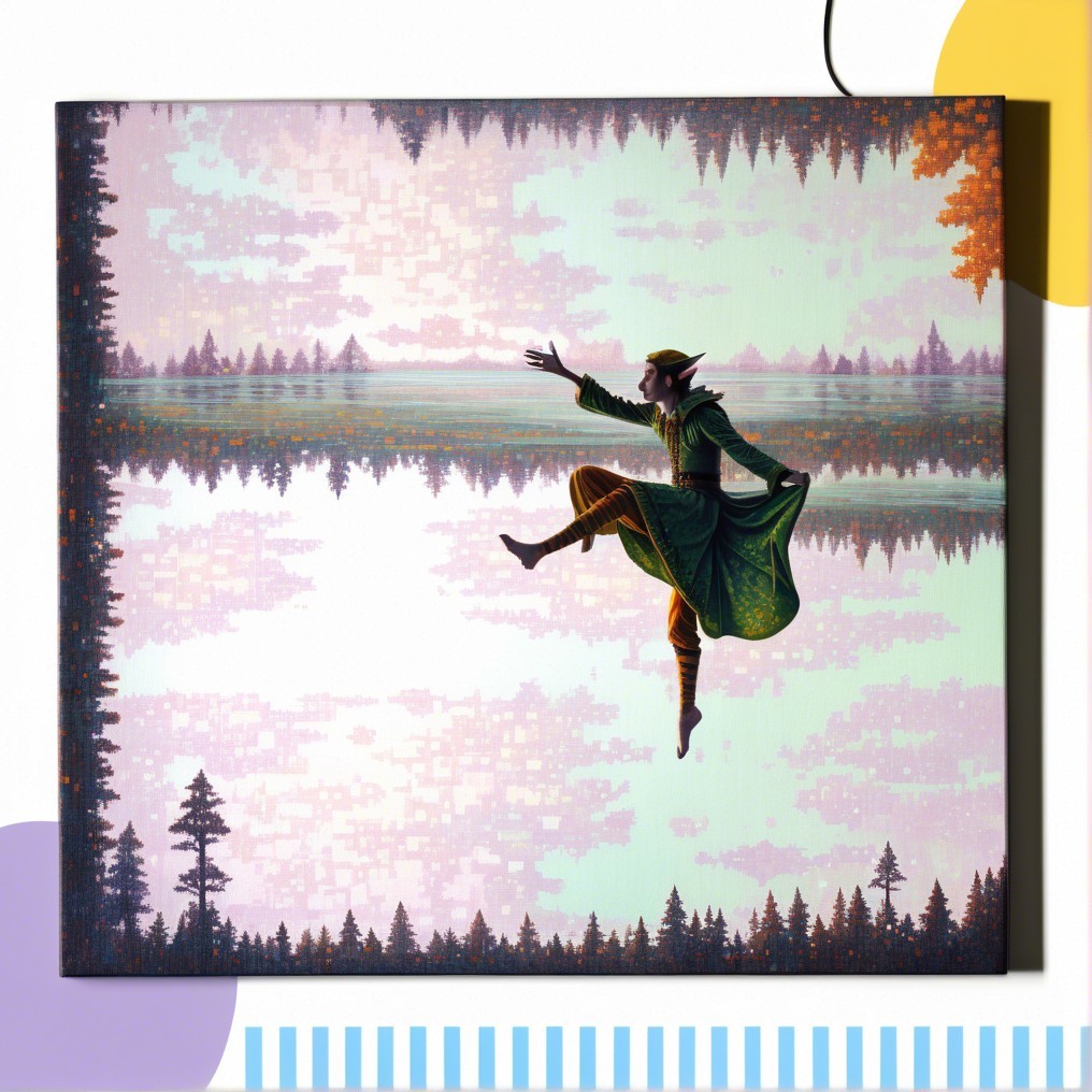 Elf-like Figure Leaping Over a Mirrored Landscape