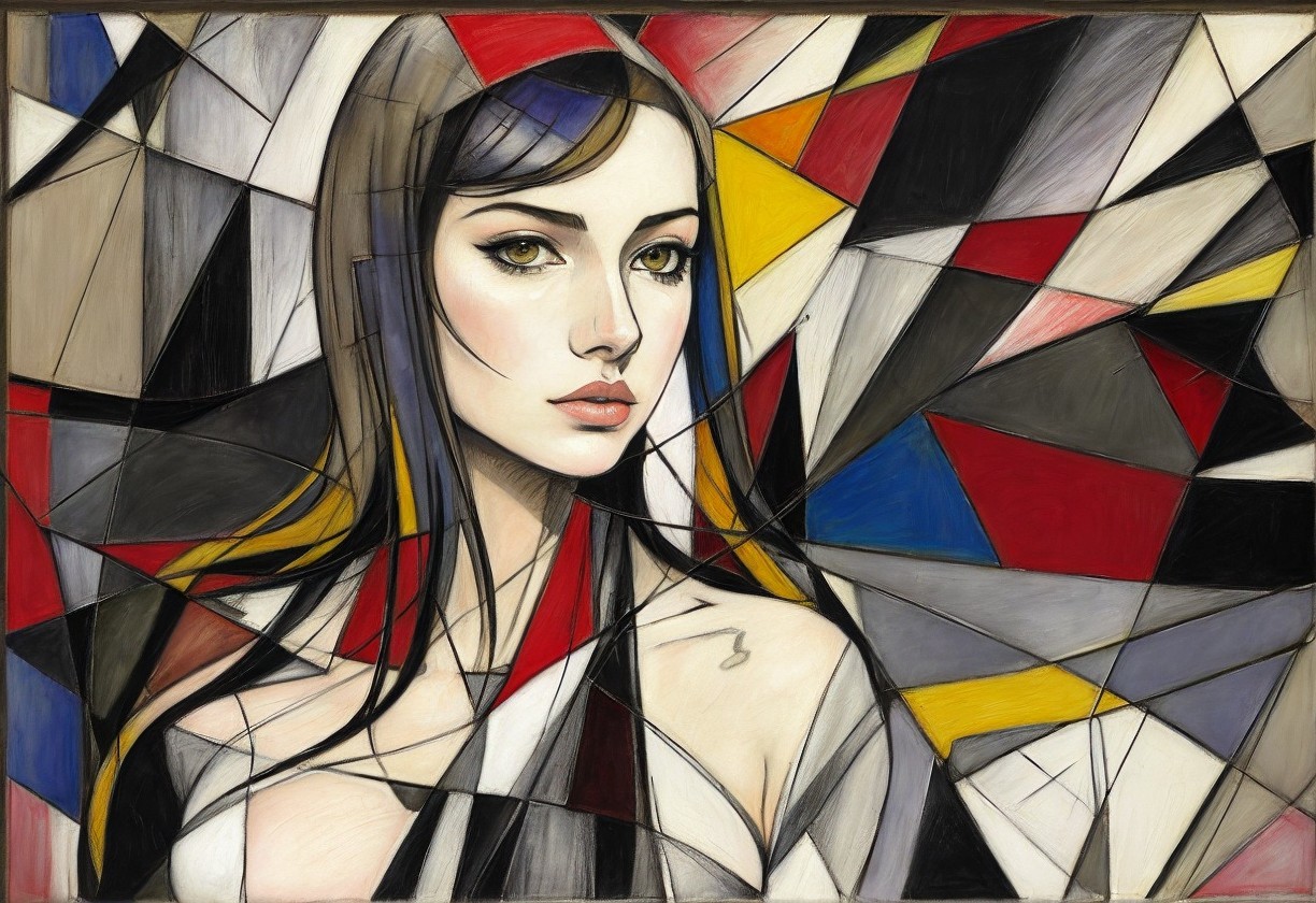 Portrait of a Woman with Abstract Geometric Background