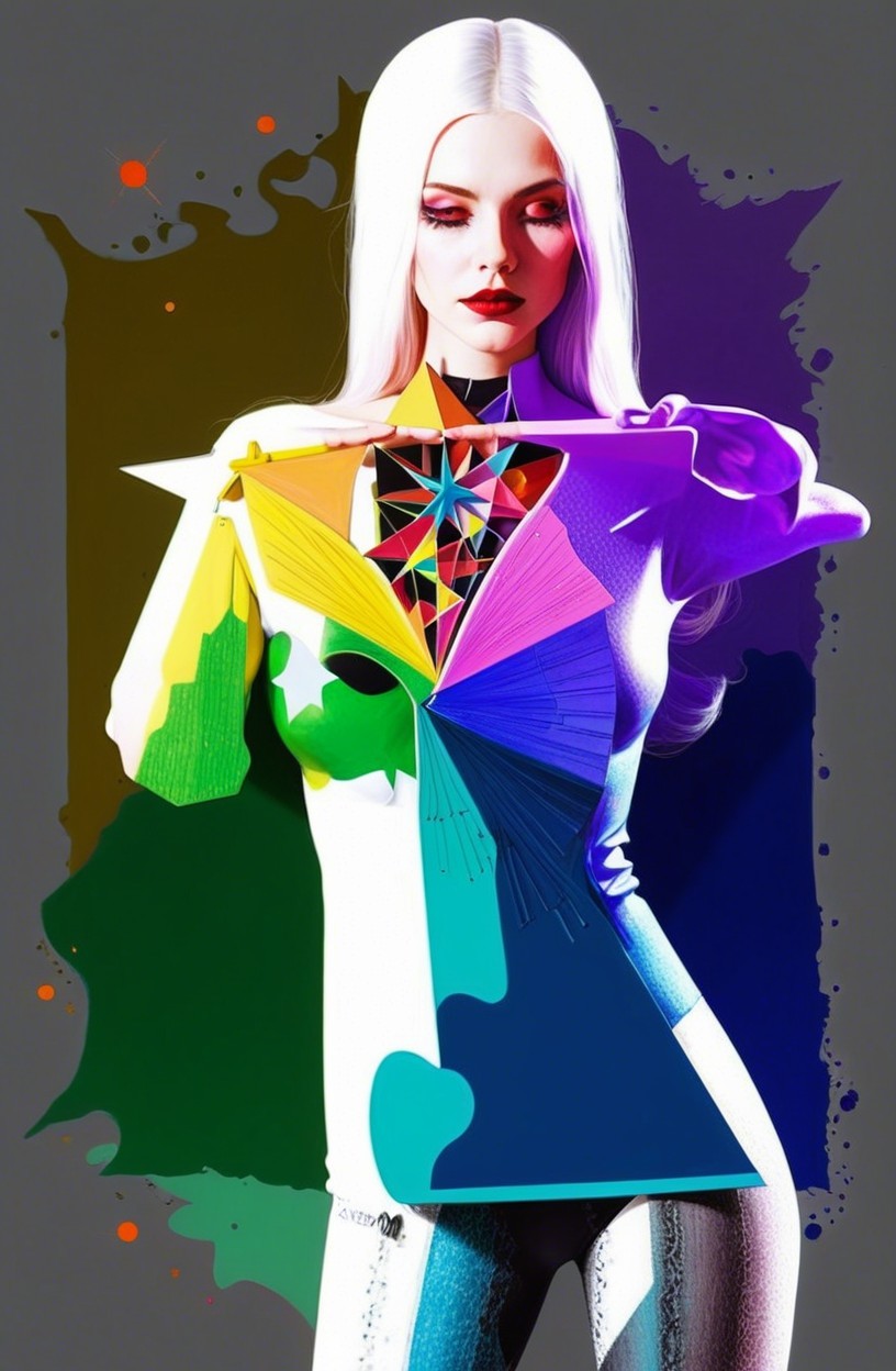 Striking Figure with White Hair in Geometric Fashion Design