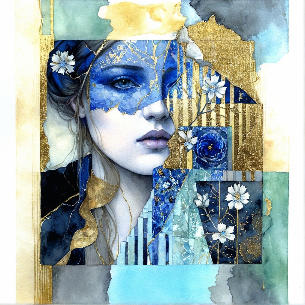 Portrait of a Woman with Blue and Gold Accents