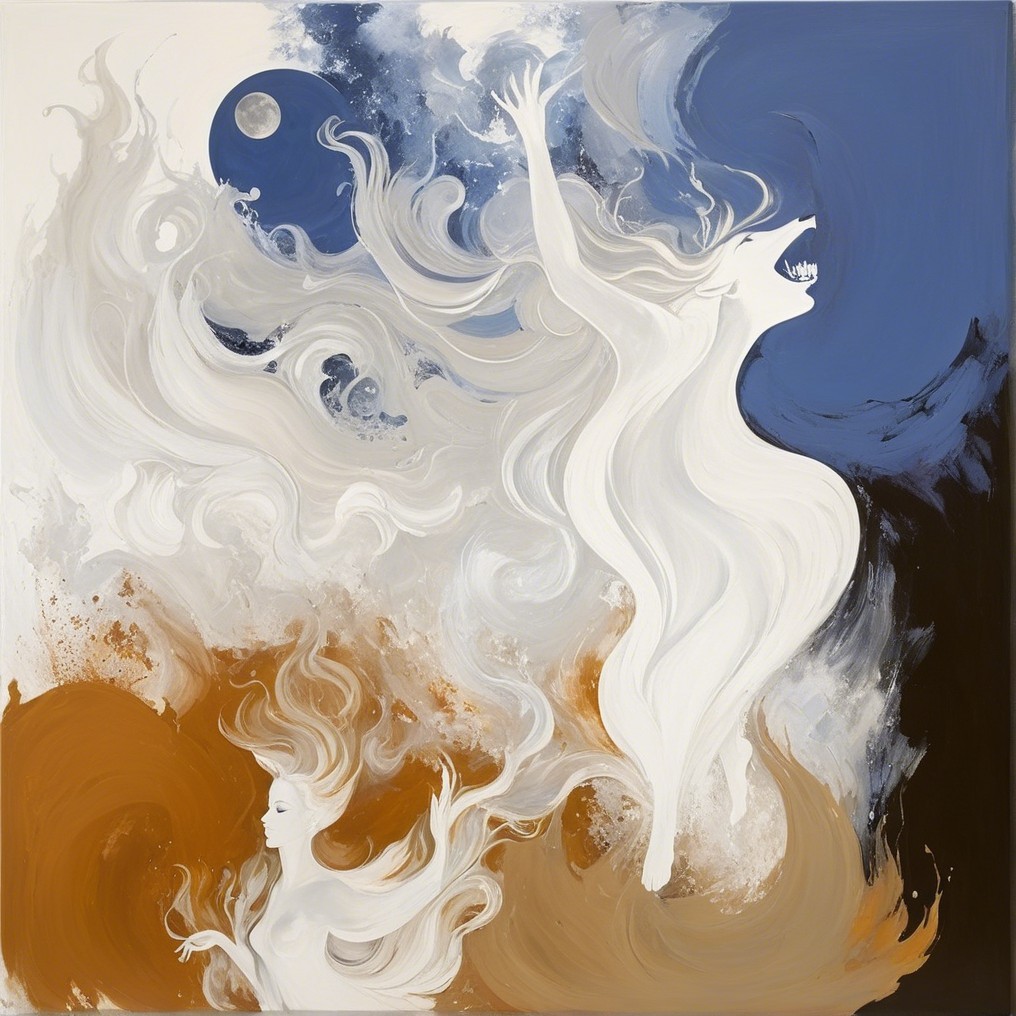 Ethereal Figures and Wispy Colors in Dreamlike Scene