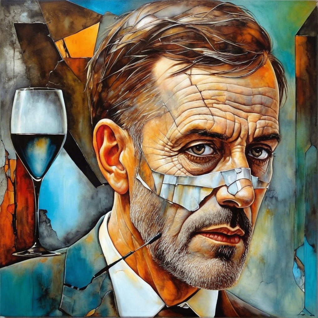 Portrait of a Man with Weathered Face and Wine Glass