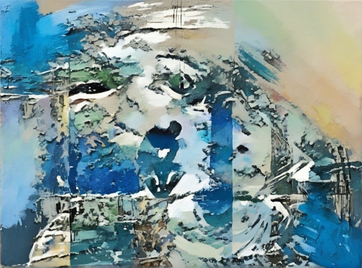 Abstract Composition in Blue, Teal, and Beige Tones