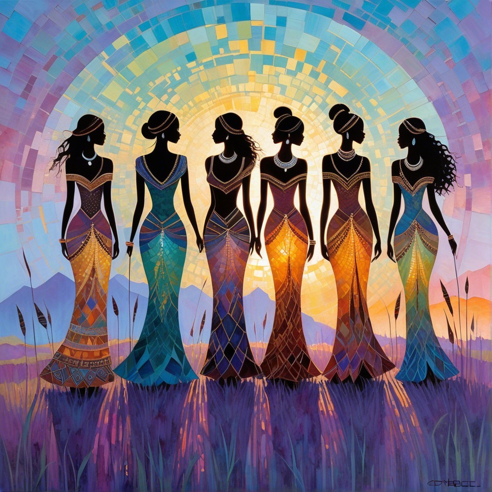 Vibrant Silhouette of Women Against Colorful Sunrise
