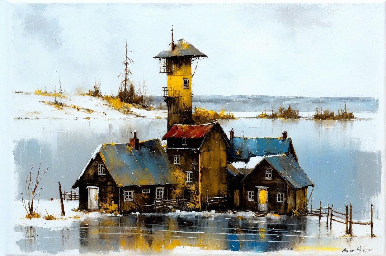 Rustic Lakeside Village with Charming Wooden Houses