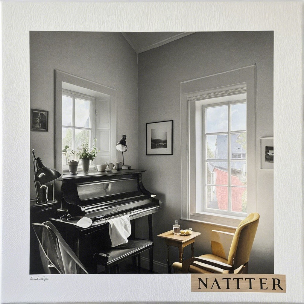 Cozy Monochrome Interior with Piano and Yellow Chair