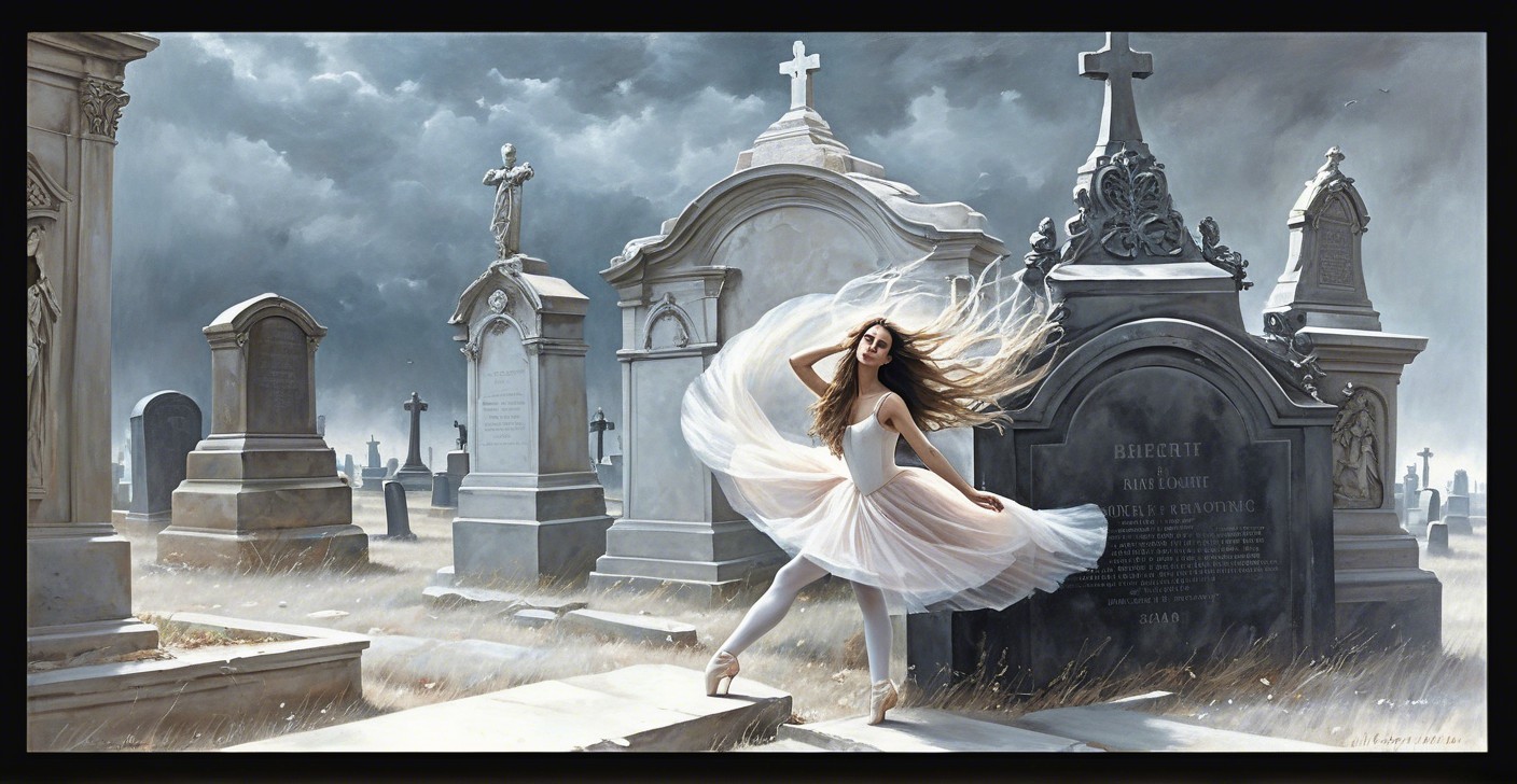 Ballet Dancer in Graveyard with Dramatic Clouds