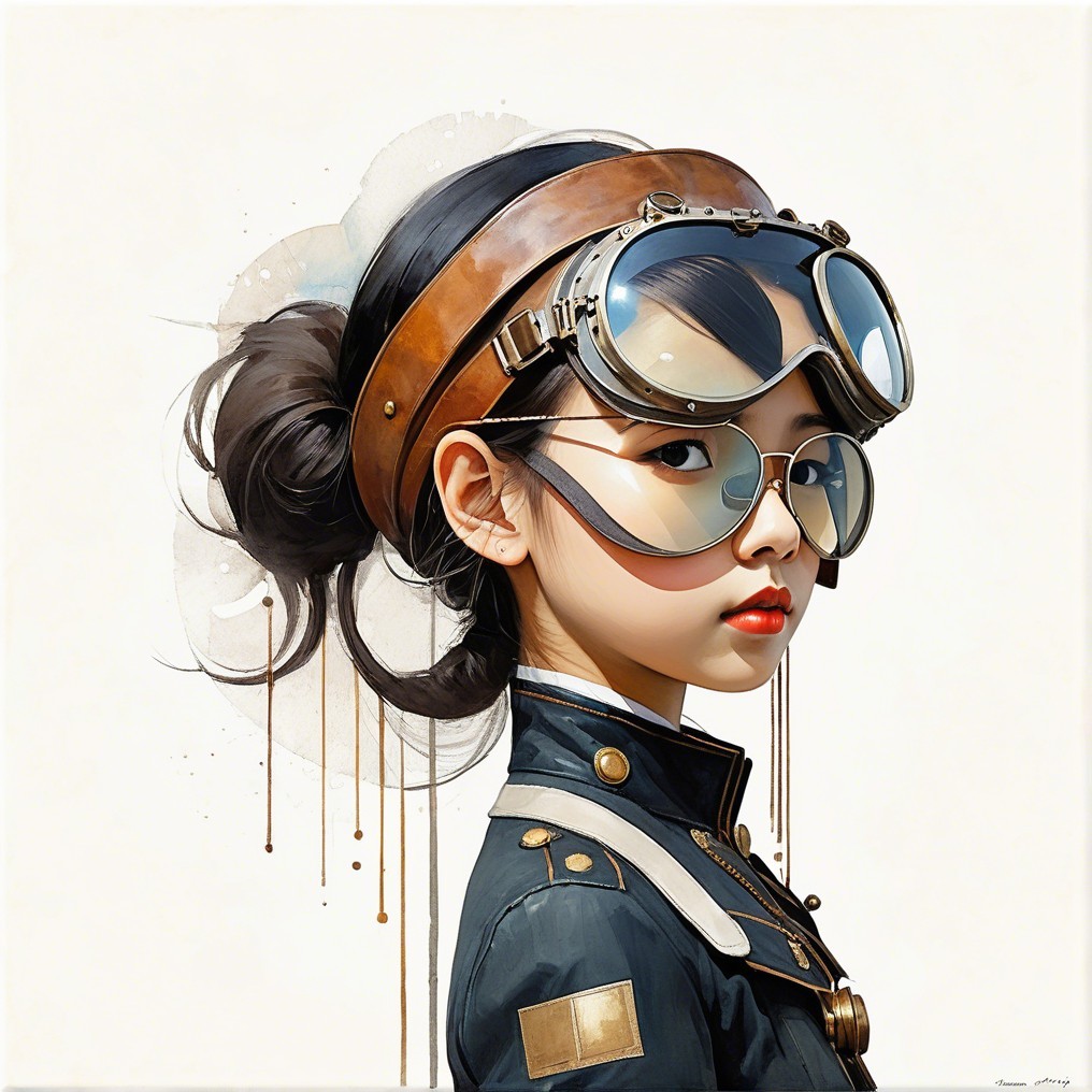 Stylish Young Girl in Vintage Aviator Goggles and Jacket