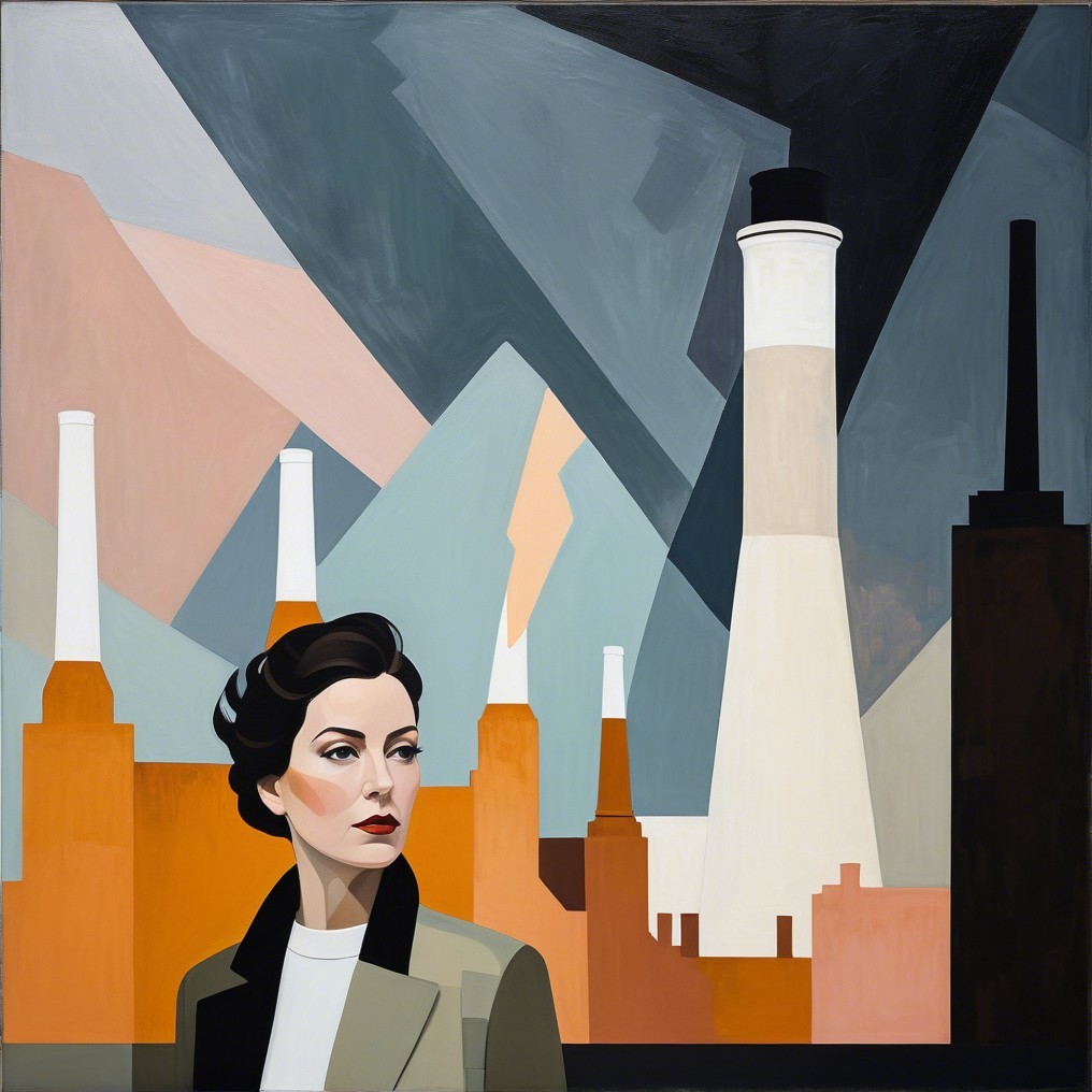 Stylized Portrait of a Woman with Urban Landscape Background