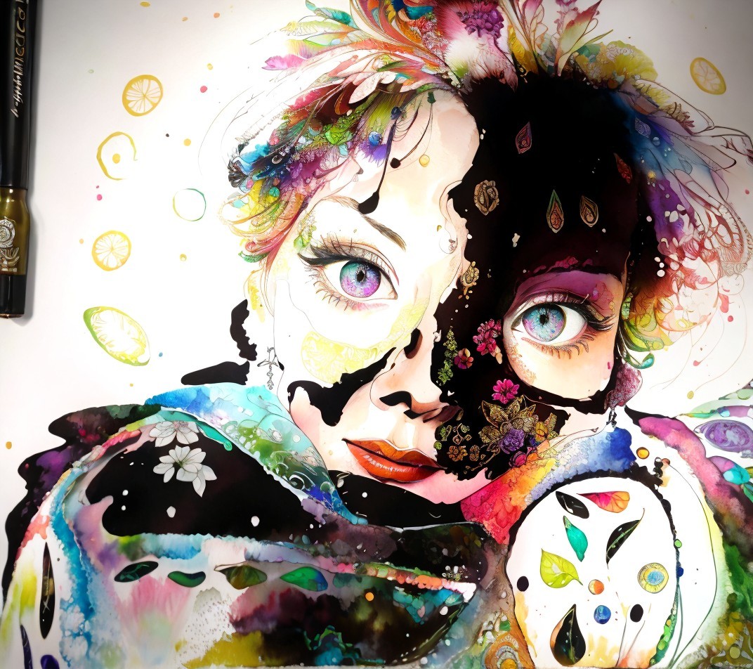 Vibrant Portrait of a Woman with Colorful Features