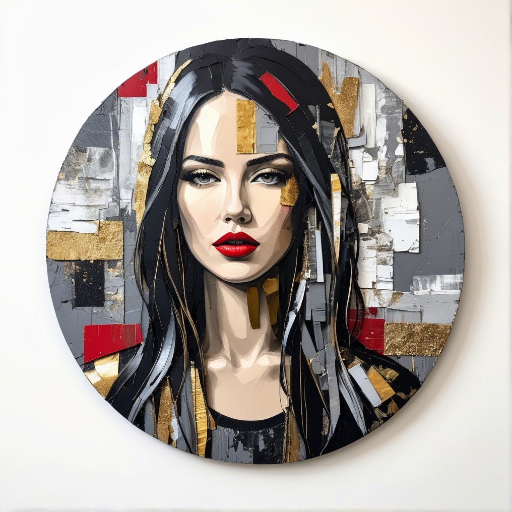 Female Portrait on Circular Canvas with Abstract Background