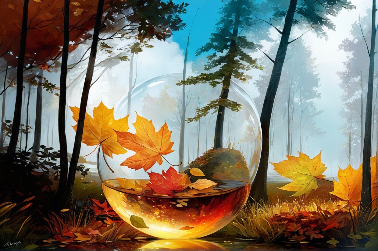 Autumn Scene with Leaves in a Translucent Sphere