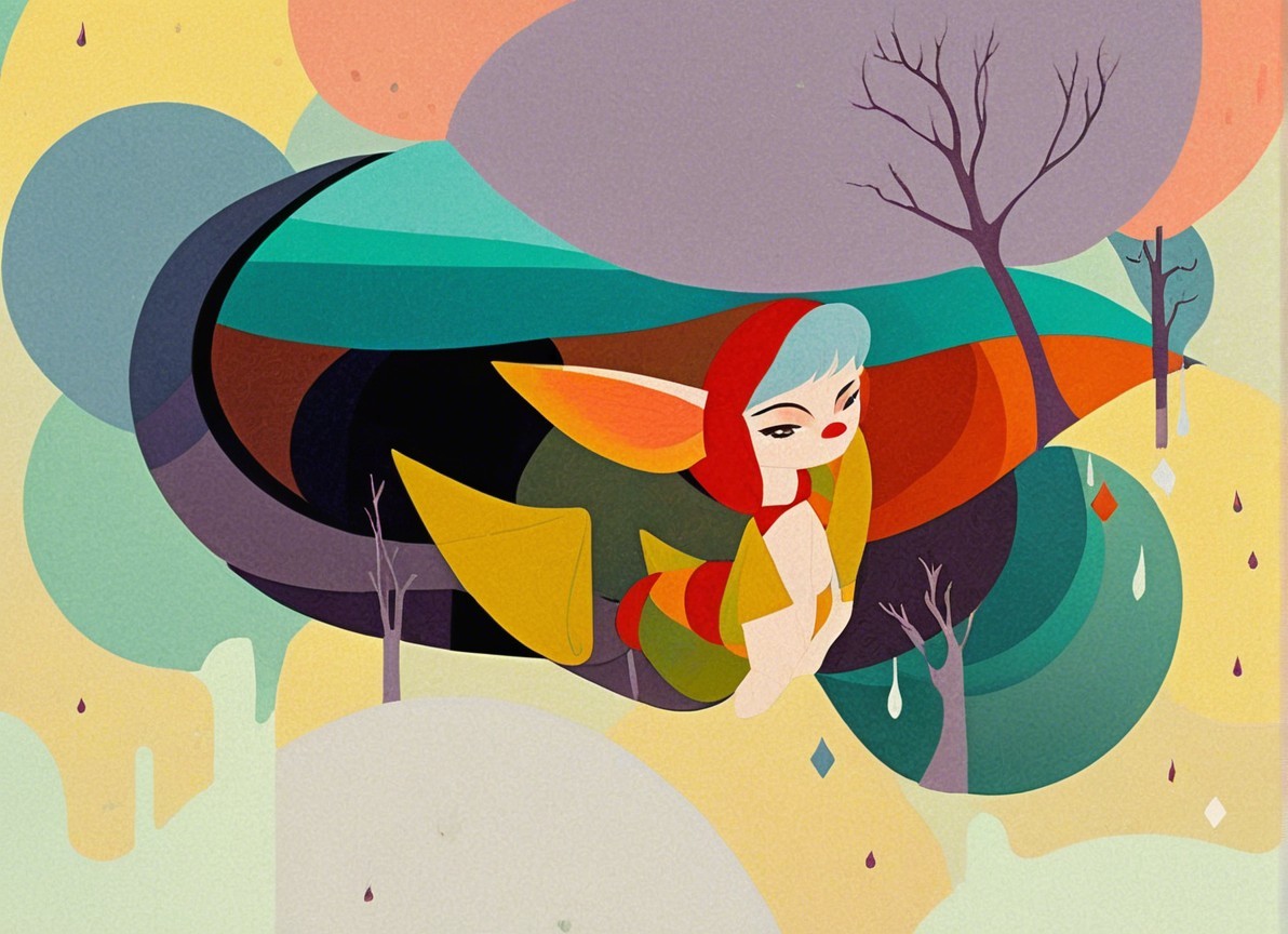 Whimsical Creature in Dreamy Colorful Landscape