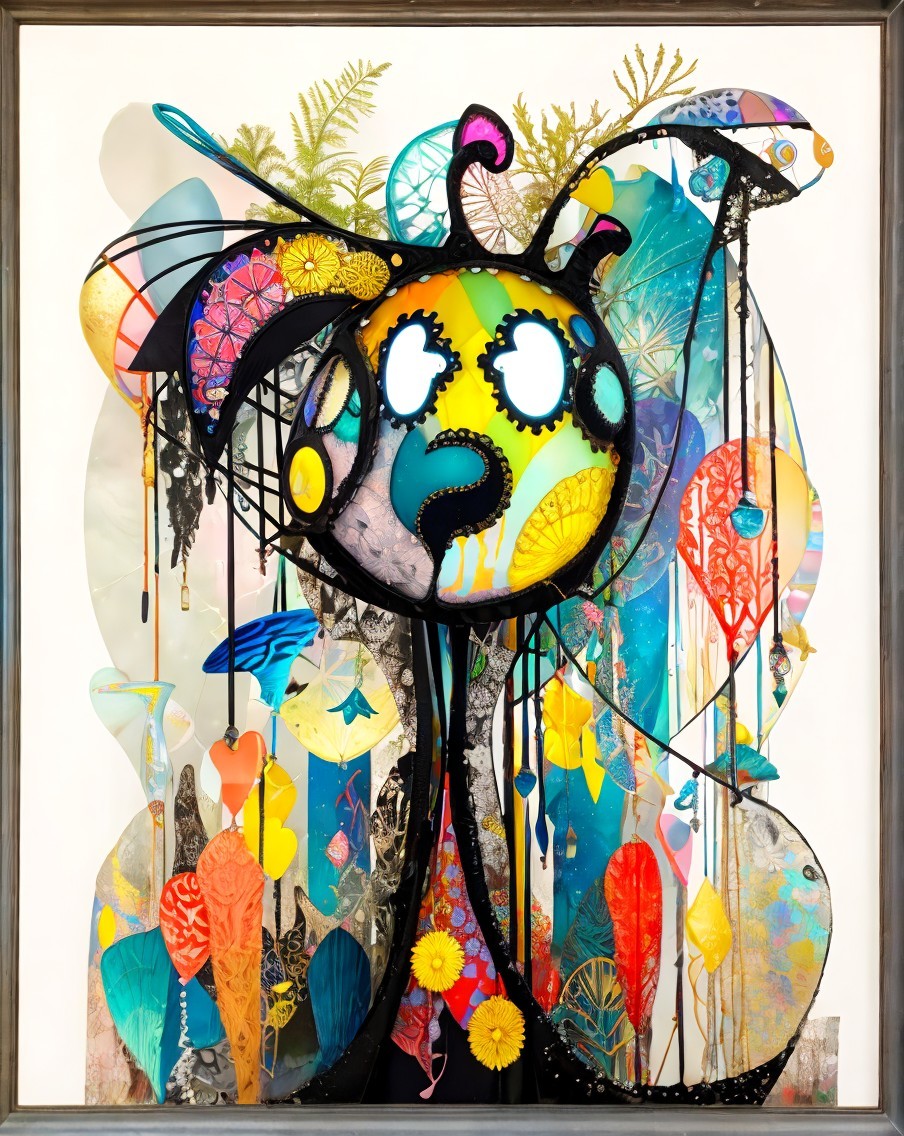 Vibrant Abstract Artwork with Playful Central Figure