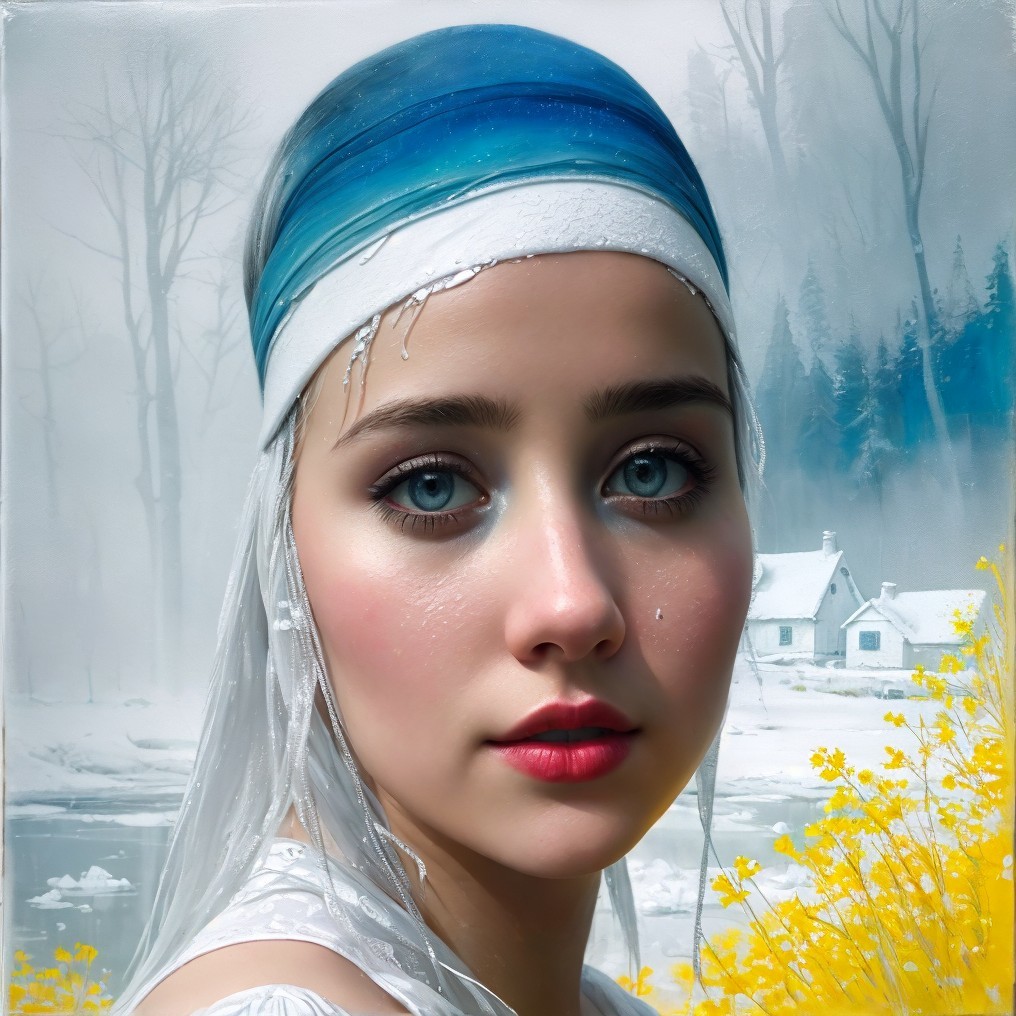 Young woman with blue eyes in winter landscape setting