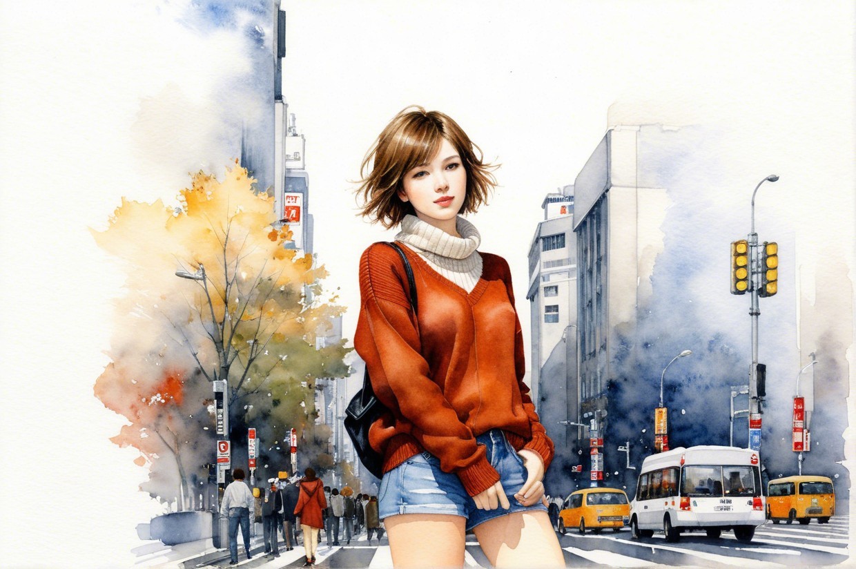 Young Woman in Red Sweater on Urban Street
