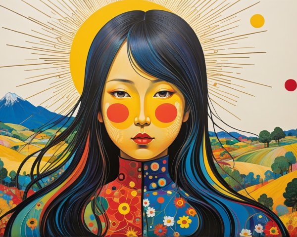 Portrait of a Young Woman in a Colorful Landscape