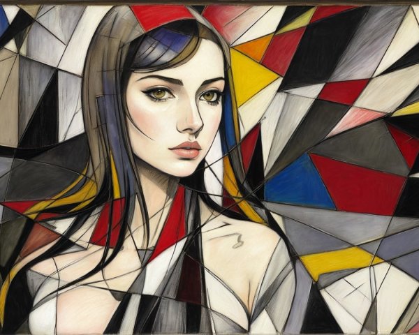 Portrait of a Woman with Abstract Geometric Background