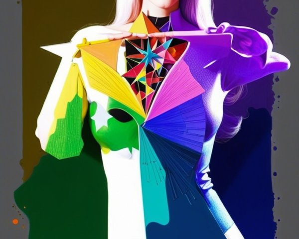Striking Figure with White Hair in Geometric Fashion Design