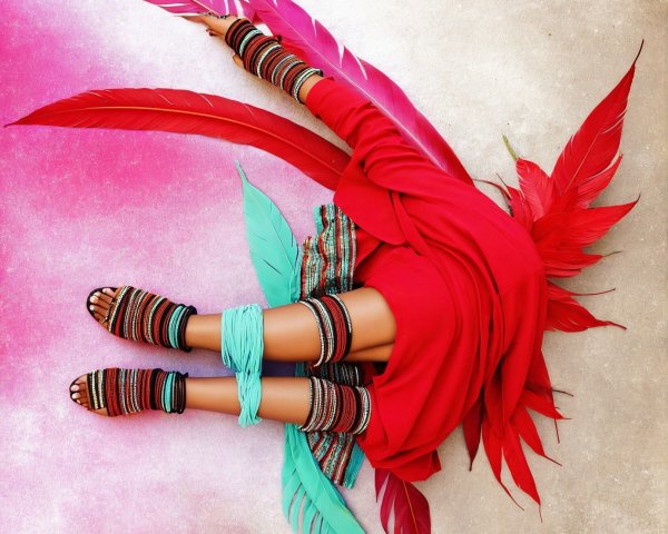 Person in Red Dress on Split-Color Background