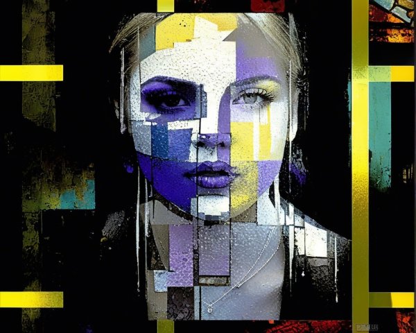 Vibrant Geometric Portrait of a Woman in Modern Art