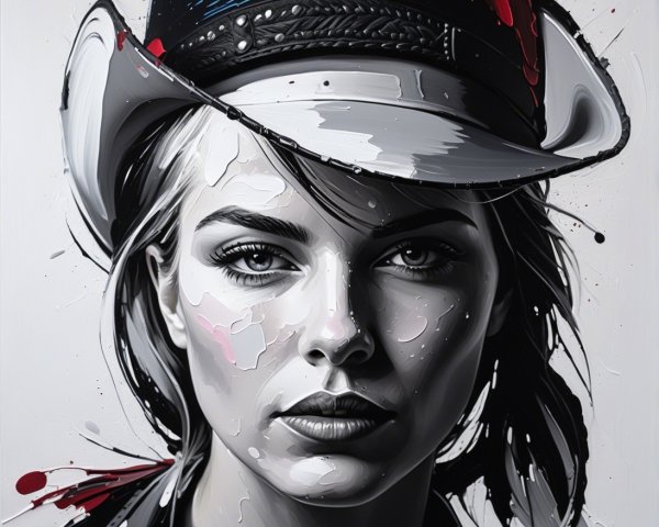 High-Contrast Portrait of Woman in Cowboy Hat