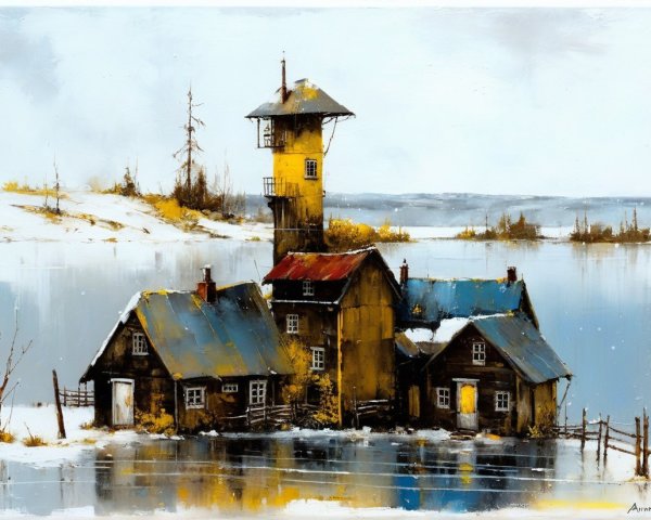 Rustic Lakeside Village with Charming Wooden Houses