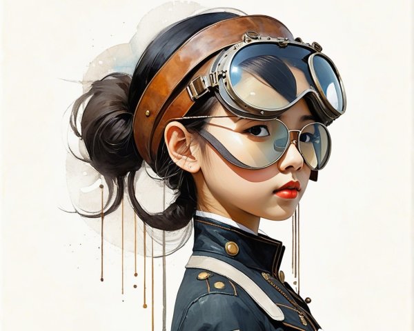 Stylish Young Girl in Vintage Aviator Goggles and Jacket