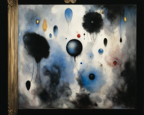 Abstract Composition with Swirling Black, Blue, and White