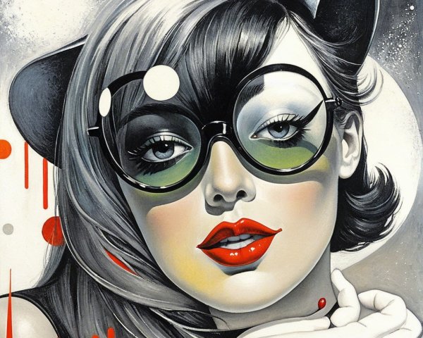 Glamorous Woman with Red Lips and Cat-Ear Headgear