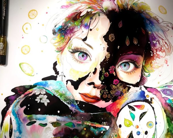 Vibrant Portrait of a Woman with Colorful Features