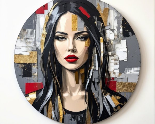 Female Portrait on Circular Canvas with Abstract Background