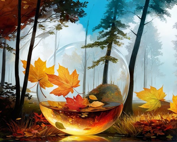 Autumn Scene with Leaves in a Translucent Sphere